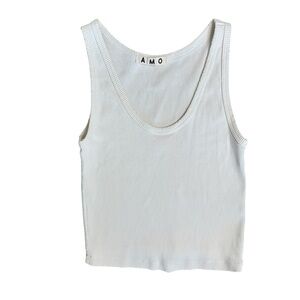AMO Women’s White Distressed Cotton Ribbed Crop Tank Top